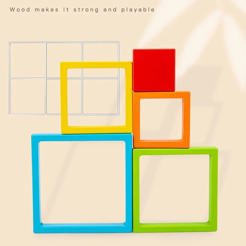 ของเล่นไม้เด็ก ตัวต่อทรงต่างๆ เกมทรงตัว ของขวัญเด็ก Montessori ของเล่นเรียงซ้อนสีรุ้ง ของเล่นเสริมพัฒนาการเรขาคณิต