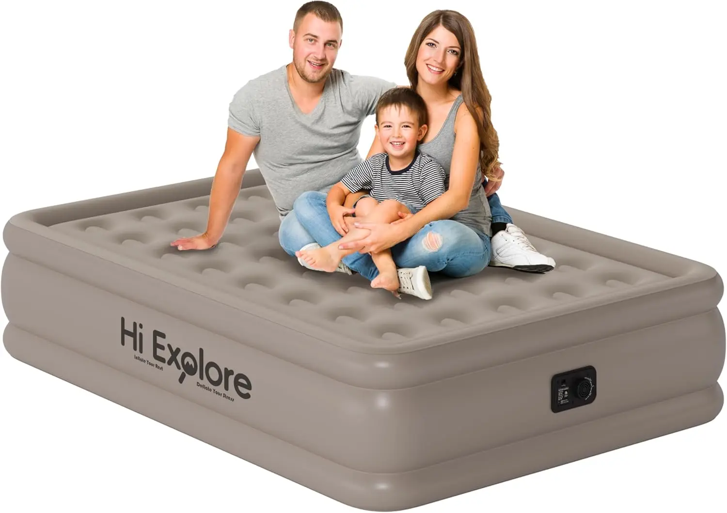 

Full Air Mattress with Built-in Pump, Plush Comfort, Portable Inflatable Bed for Home Guests Camping Khaki 18" Height