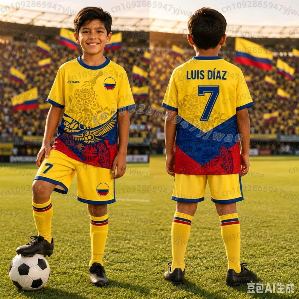 KIDS LUIS DÍAZ No.7 Football Jersey Tee Shorts Set Women Men Harajuku Colombia Fans Shirt Shorts Set Kids Tracksuit 2 Piece Set
