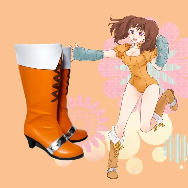 Nanatsu no Taizai Serpent's Sin of Envy Diane Cosplay Costume Shoes Orange Handmade Faux Leather Boots