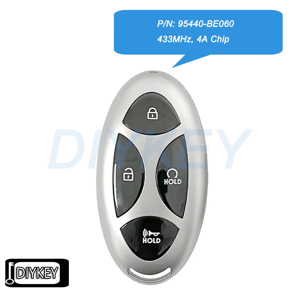 

4 Buttons Smart Remote Car Key Fob 433MHz 4A Chip for Hyundai Kona 2023 2024 P/N: 95440-BE060