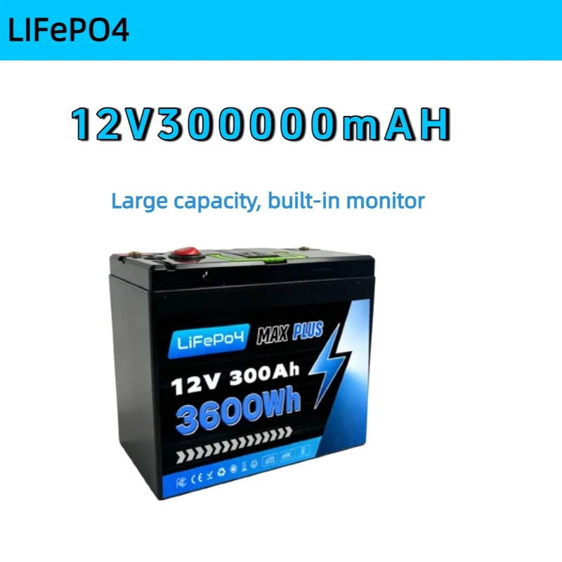 

LiFePO412V 300Ah lithium iron phosphate battery 3600Wh camping boat built-in display ultra large capacity rechargeable battery