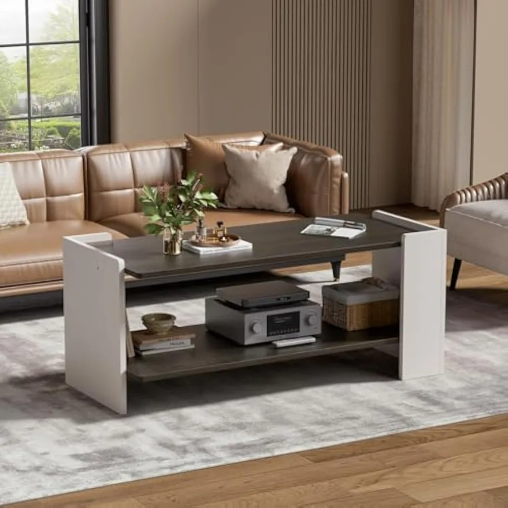 

2 Tier Coffee Table with Storage Shelf, Rectangle Wood Center Table, Modern Simple Coffee Table, Small Side End Table