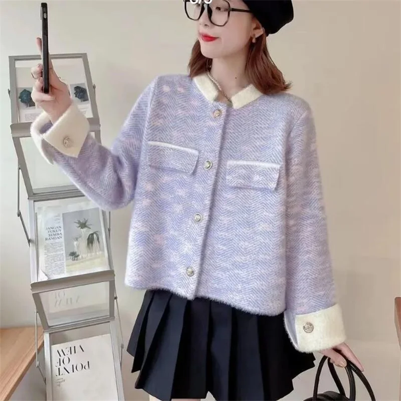 Imitação de vison veludo casaco de lã 2026 nova primavera outono jaqueta feminina topos casual elegante coreano outerwear casaco feminino