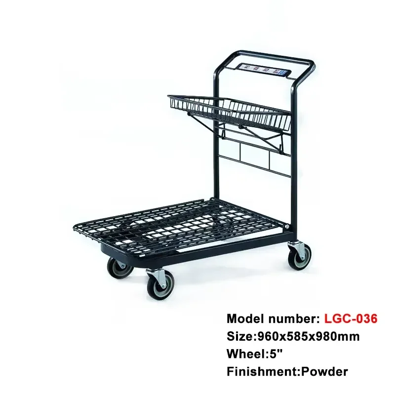 Heavy Duty Metal Shopping Cart with Basket 4 PU Wheels Supermarket Trolley for Grocery Store Retail Use Durable Wire Basket