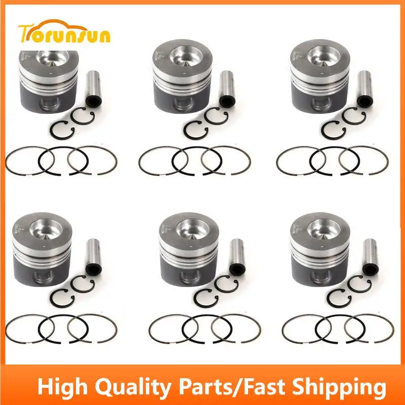 

New 6 Sets STD Piston Kit With Ring 23411-93C10 Fit For Mitsubishi 6D16 Engine 118MM