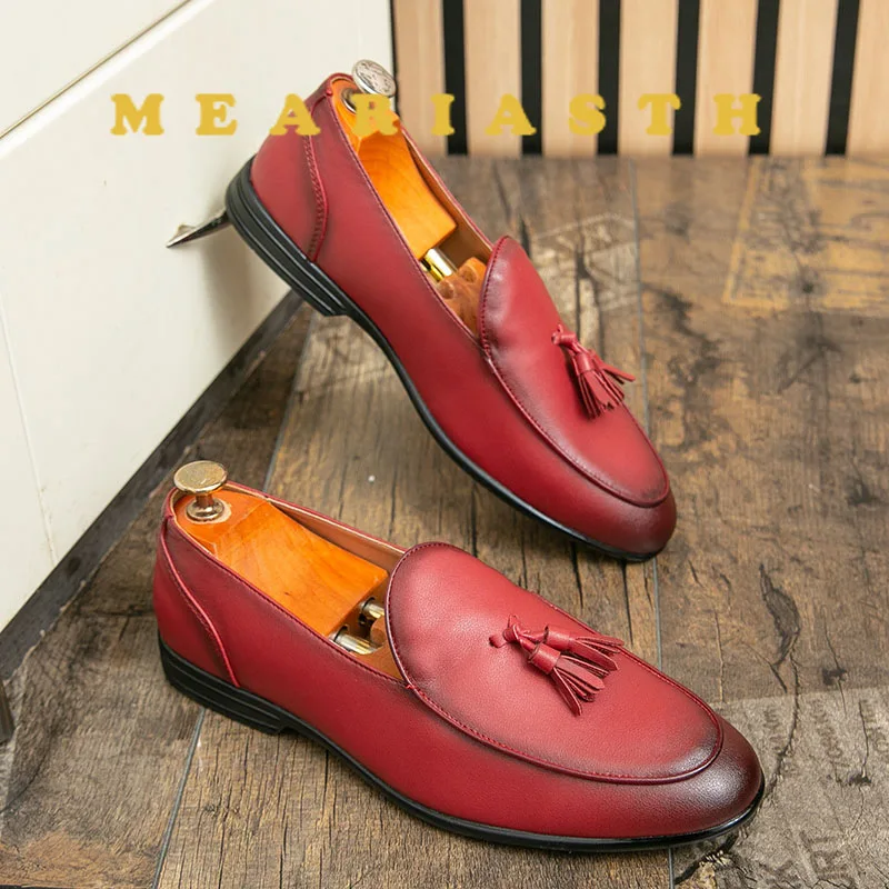 

Модные кожаные туфли с кисточками, мужские лоферы с открытым носком в стиле ретро, удобные мужские деловые модельные туфли на плоской подошве, классические кожаные туфли