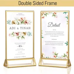 A5 Acrylic Sign Holder With Gold Borders Restaurant Menu Paper Holder Display Stand Wedding Table Number Picture Photo Art Frame
