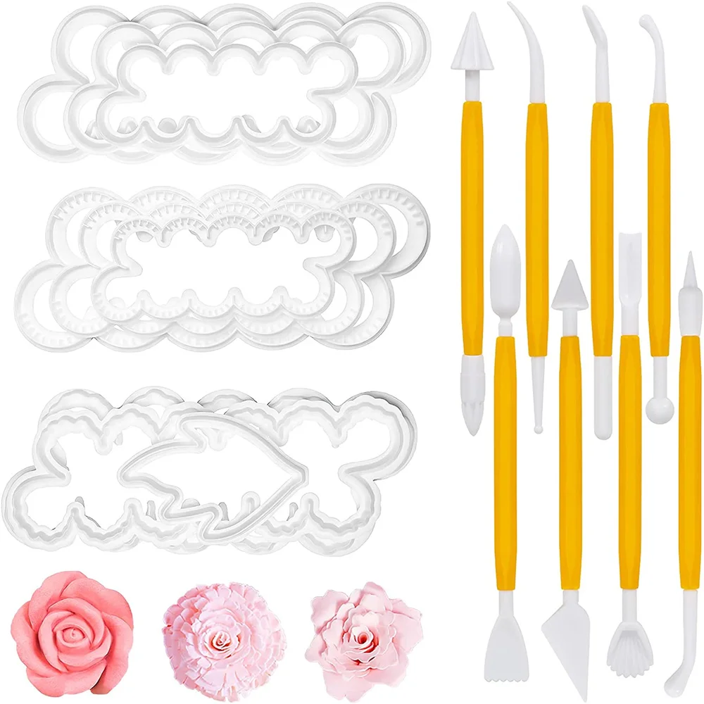 17Pcs/Set Cake Fondant Mold Cake Sculpting Modelling Tool Sugarcraft Gumpaste Kit Cake Decorating Tools Kitchen Accessories