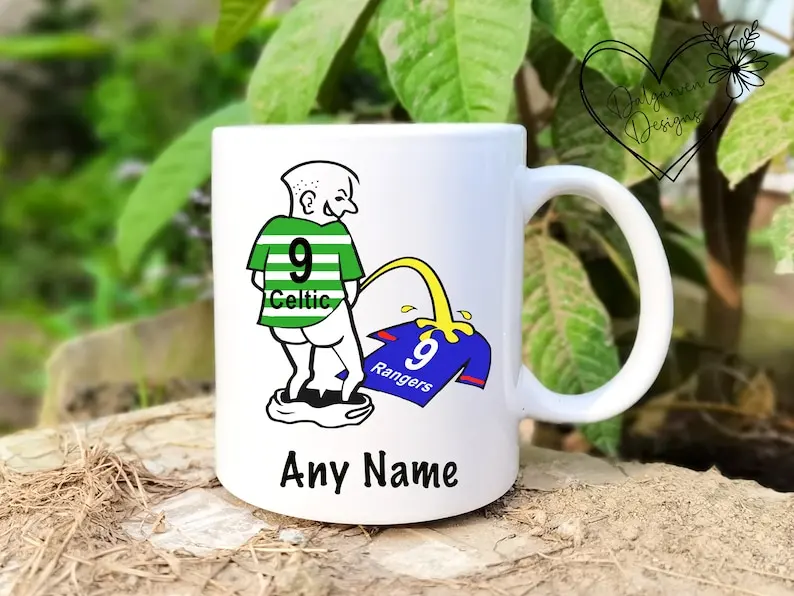 Personalised Celtic Rangers Pee Urinate Mug | Funny Rude Football Gift | ANYNAME