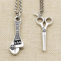 Sterling Silver Cross Scissors Pendant Creative Fashion Necklace Female hairdresser Barber Accessories Fashion Sweater Chain Mal