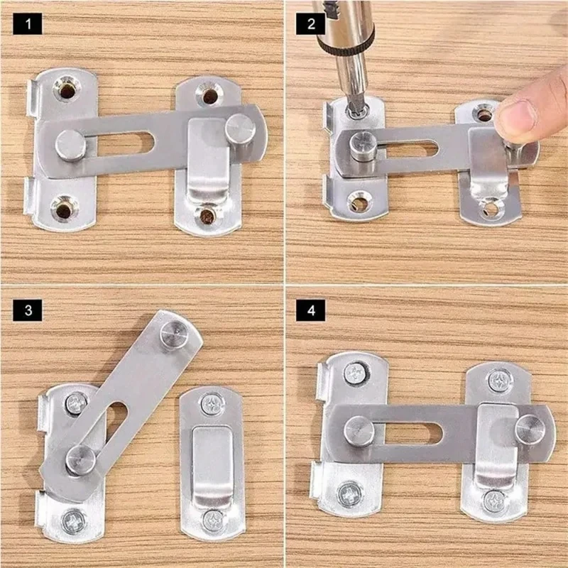 1Pcs Stainless Steel Sliding Barn Door Lock Hardware Gate Latches, Window Closet, Matte Black Silvery image 4