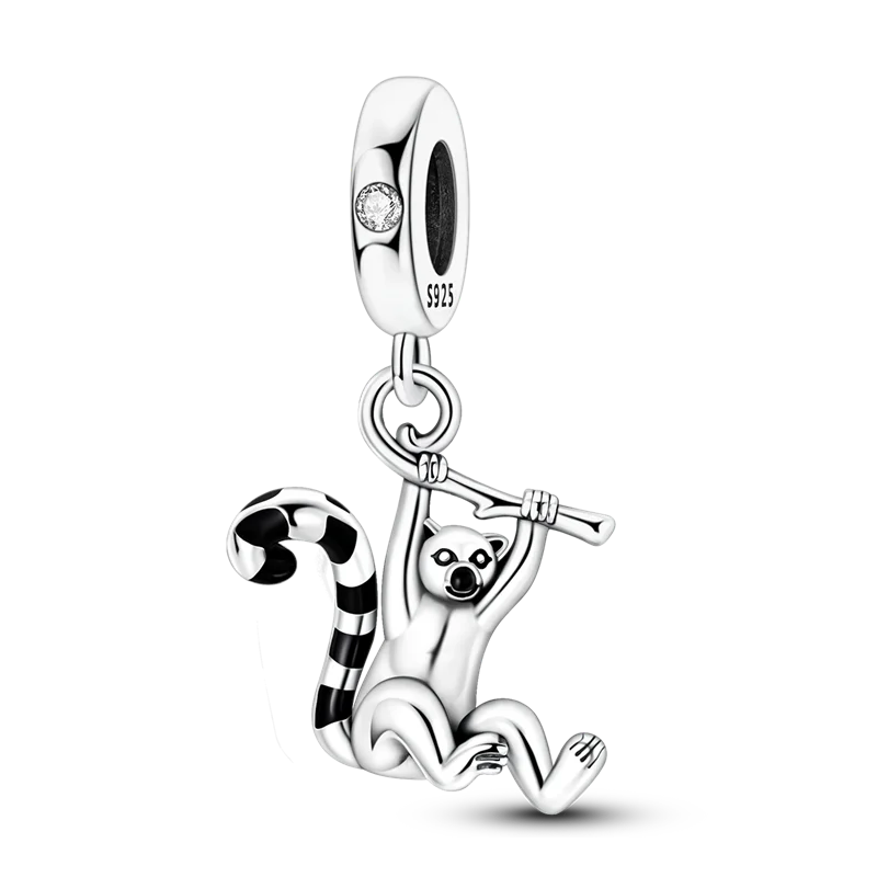Ring-Tailed-Lemur-Anhänger Perle 925 Sterling Silber CZ Zirkon Hängeanhänger Passend für Original-Armband DIY Schmuck Geschenk – Detail 5