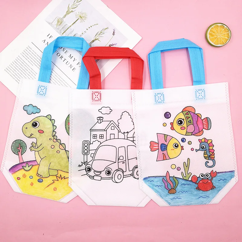 5pcs Children Handmade Graffiti Bag Handmade DIY Puzzle Toys Environment Protection Kids Painting Handbag Drawing Toys TMZ