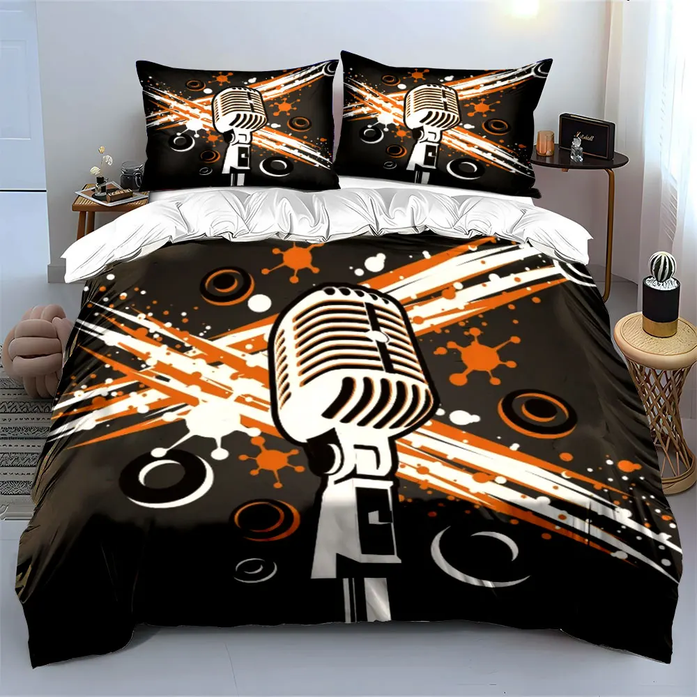 Vintage Microphone Art Decor Three-Piece Soft Skin-Friendly Bedding Set Includes 1 Duvet Cover And 2 Pillowcase, Gift