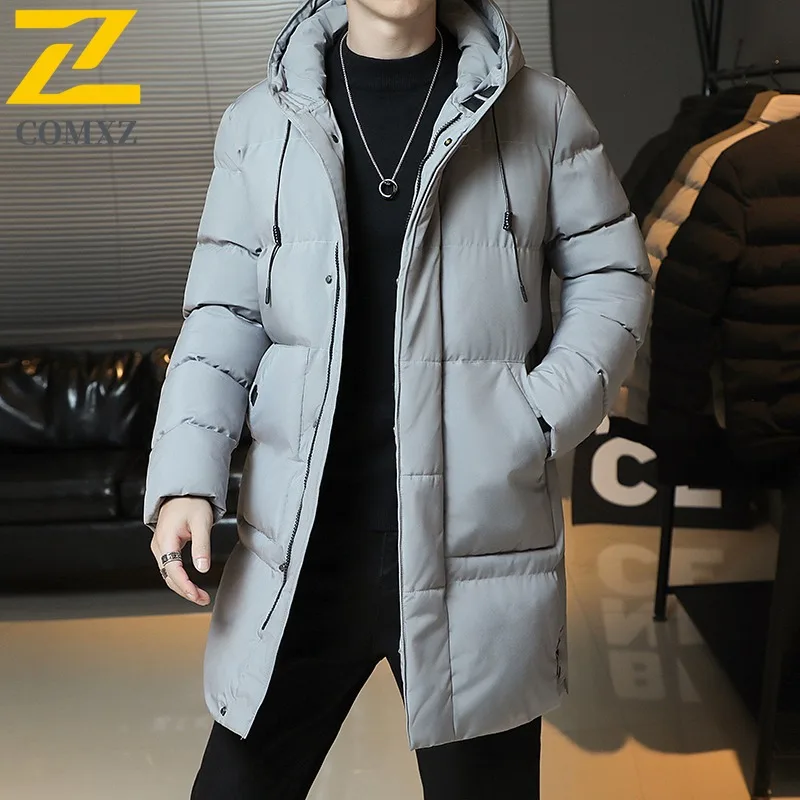 COMXZ Plus Size Padding Coat Mid-Length Solid Color Hood Korean Style Parka Loose Thickened Warm Coat Autumn Winter Trench Coat