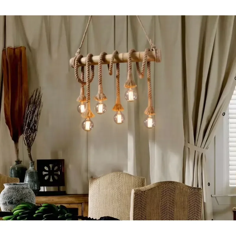 Large industrial pendant light, hemp rope light bulb, gym track lighting, modern lighting fixtures