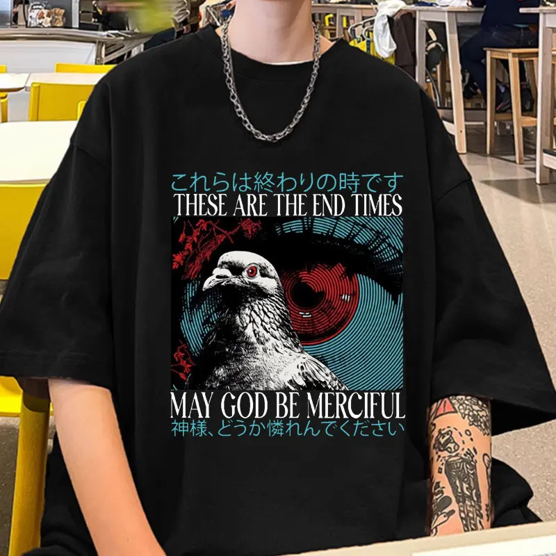 

End Times Pigeon T Shirt Men's Women's City Pigeon BLue Japanese Weird Funny T-shirt Fashion Oversized Tee Shirts Short Sleeve