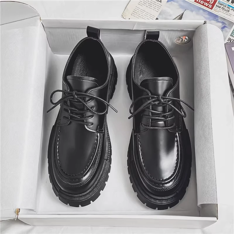Breathable Casual Leather Shoes for Boys Uniform Style Black Comfortable All-Match Student Footwear British College Trend