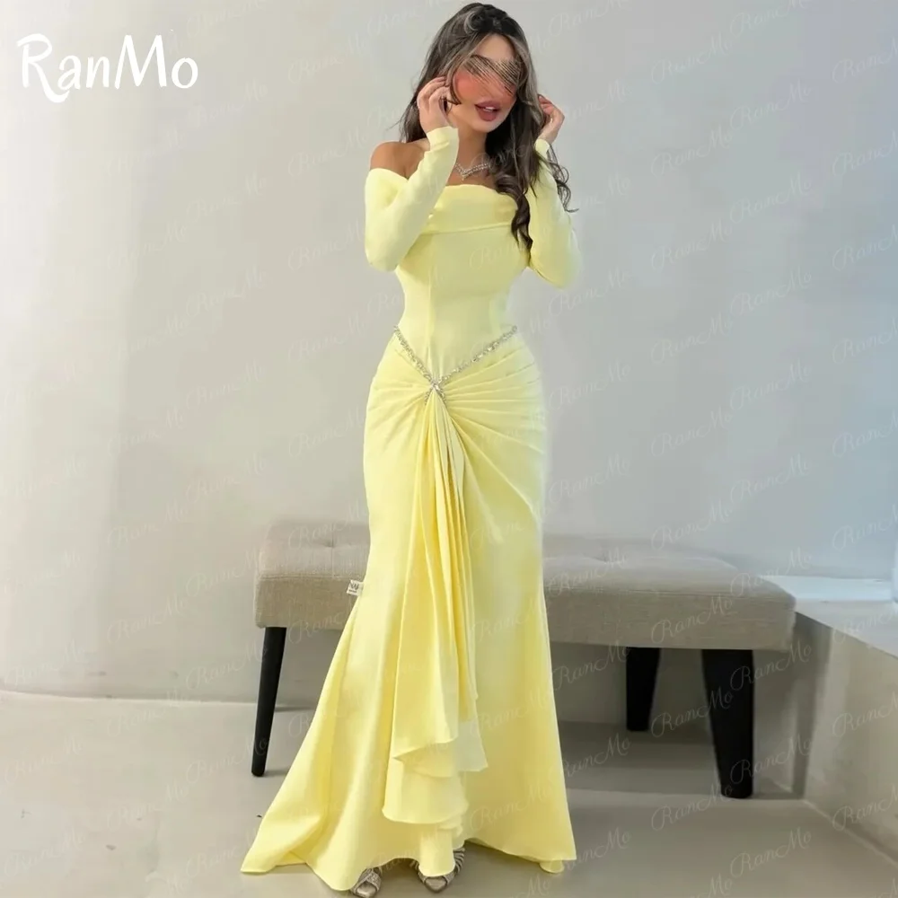 

Ranmo 2025 Customized Yellow Full Sleeve Arabia Party Dress Mermaid Strapless Evning Dress Classic Beaded Off Shoulder 2025