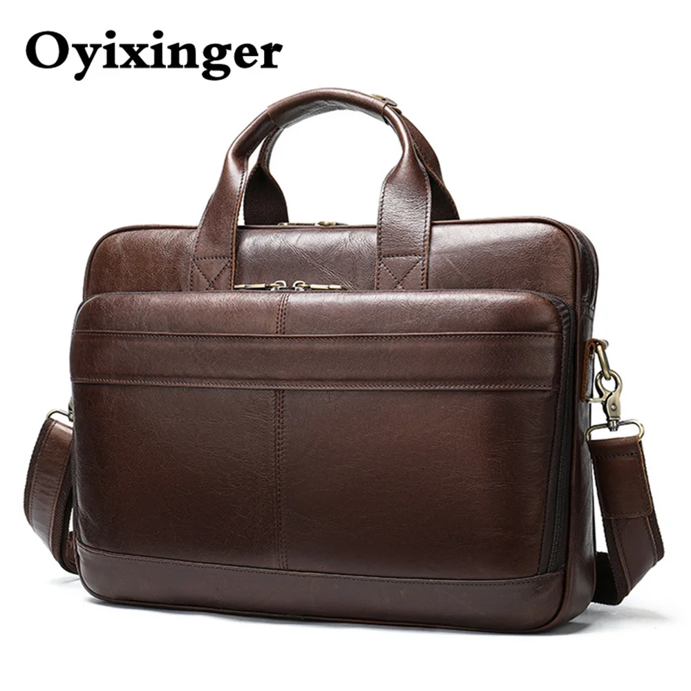 Maleta de couro genuíno masculina, bolsa de escritório, bolsa de computador, bolsa masculina, 15,6 "Laptop Bag, 2024