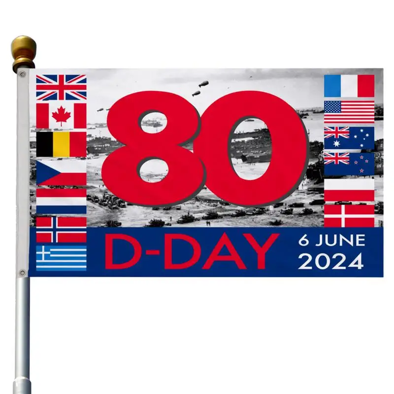 80th Anniversary D-Day Landings Flag 5FTx3FT Garden Flag 80th Anniversary Flag Yard Flag Indoor Flag Memorial Flag For Home