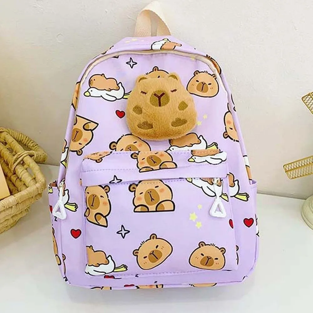 Doll Decoration Capybara Backpack Nylon Wide Straps Cartoon Animal Daypack Multi Functional Lightweight