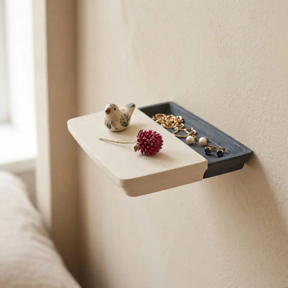 3D Printed Hidden Compartment Wall Shelf Slide Open Rectangular Floating Wall Mount Shelf Plastic Artistic