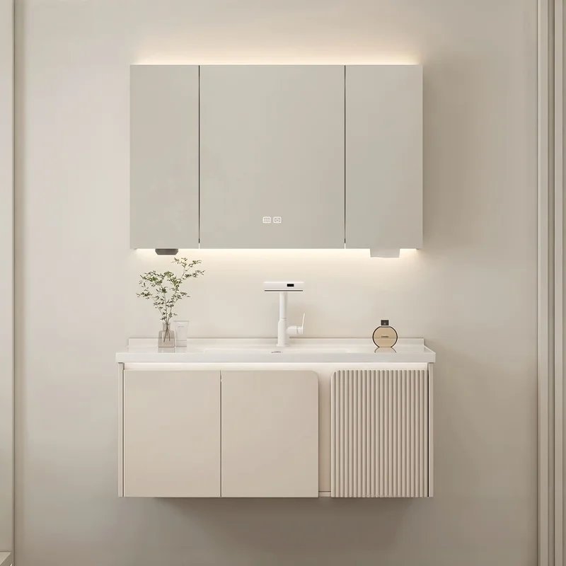 Modern Bathroom Combo Ceramic One-Piece Basin Vanity Wash Stand Face Wash Sink Lavatory Cabinet Furniture