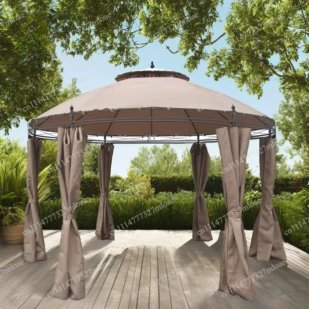 11.5 x 11.5 foot circular terrace gazebo, 2-story dome with removable side curtains, heavy-duty steel frame, outdoor gazebo