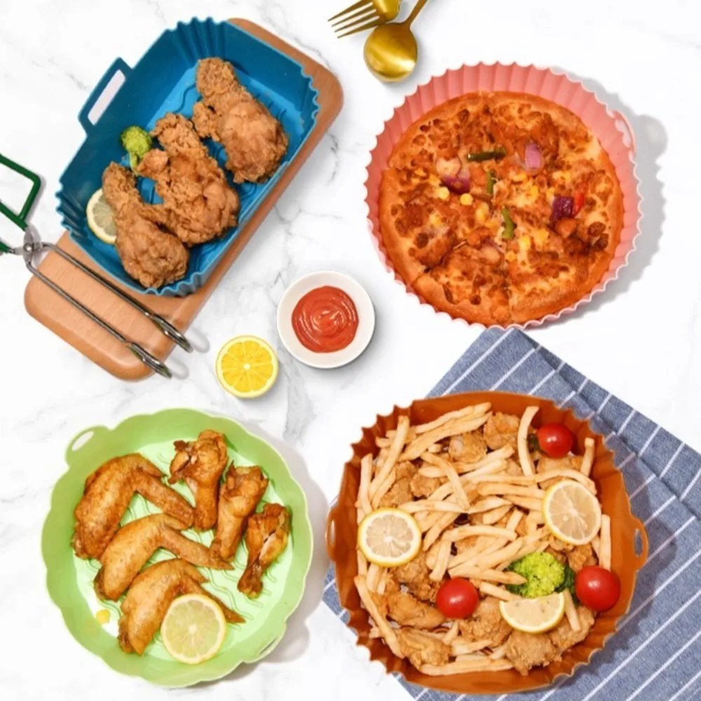 Non-stick Silicone Air Fryer Liners Soft Mould Liners Baking Basket Reusable Fried Chicken Accessories Square Silicone Pot