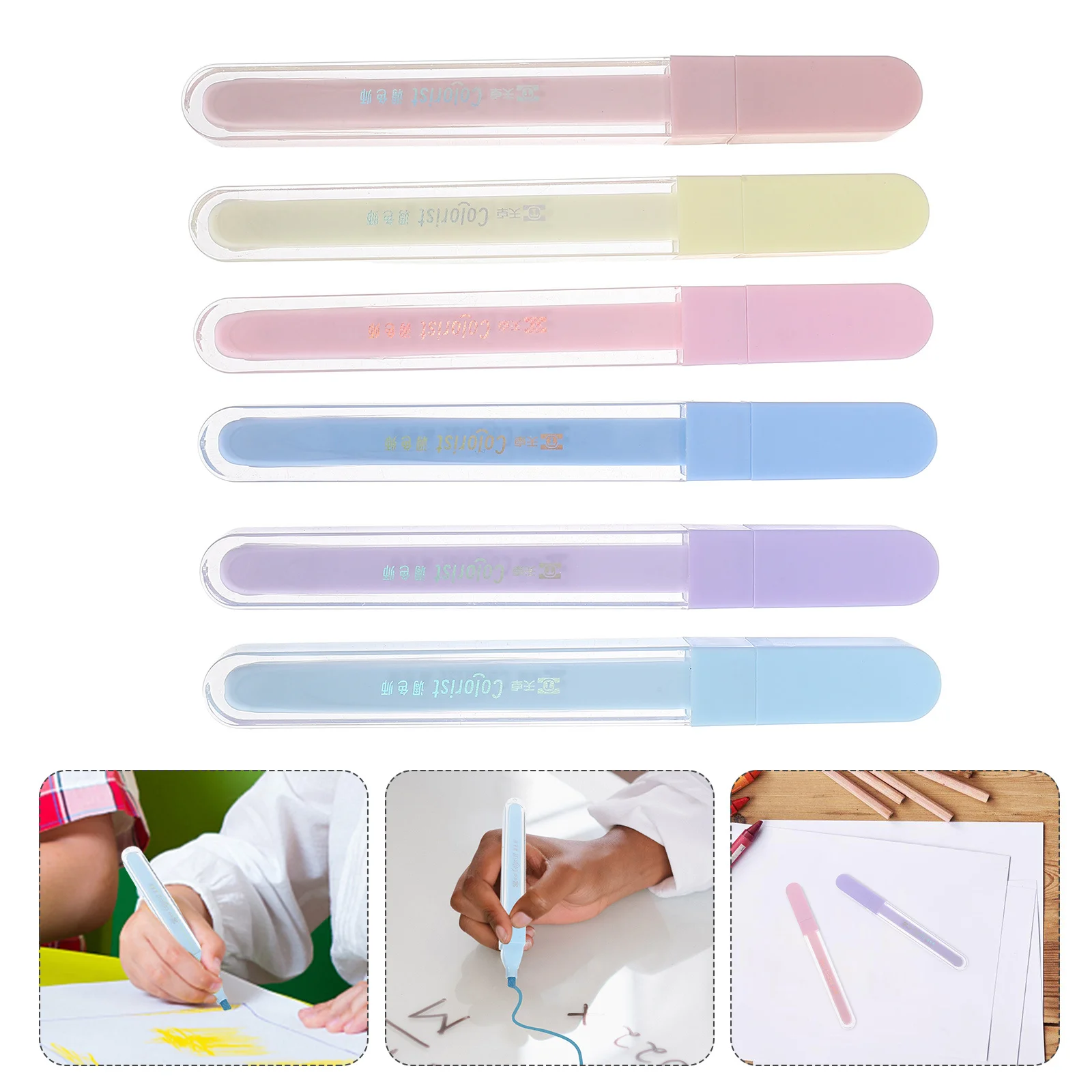 

6pcs Glitter Highlighter Pens Chisel Tip Fluorescent Markers Non-Bleed Sparkly Ink For Bible Study Journaling Notes School