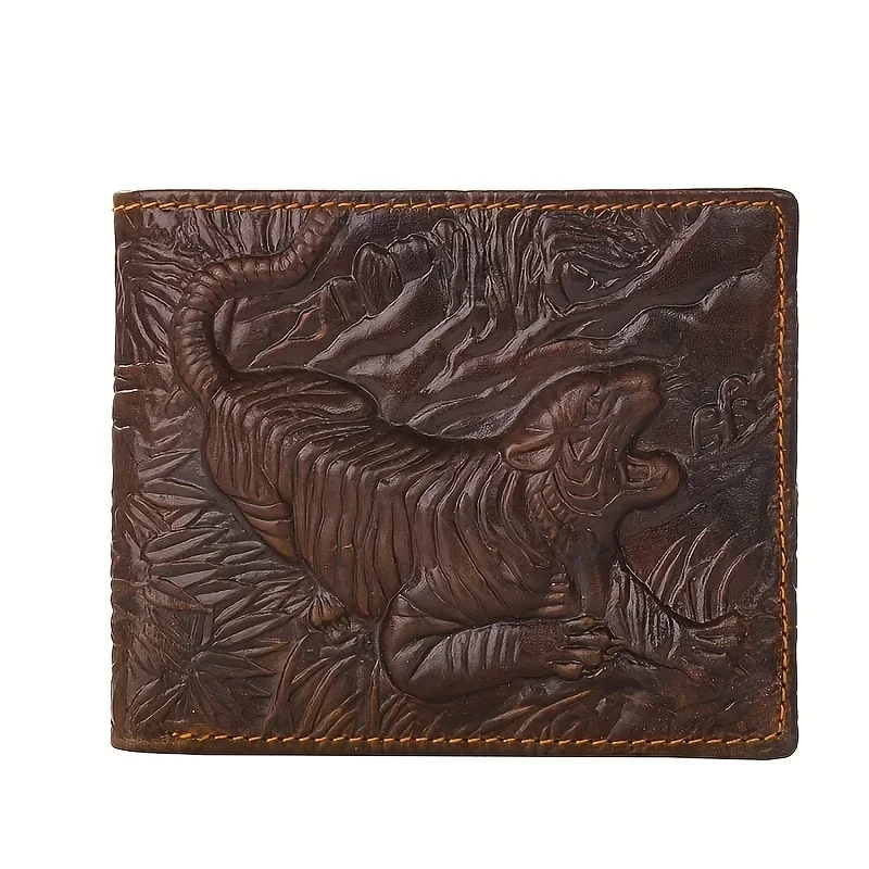 Men's Vintage Genuine Leather Wallet 3D Printed Tiger Wallet Card Holder