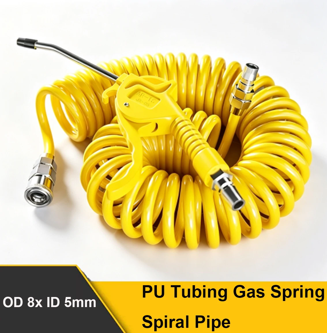 Clear/Black/Yellow PU Tubing Telescopic Gas Spring Spiral Pipe No/With Connector/Air Blow Gun Pneumatic Springs OD 8mmx ID 5mm
