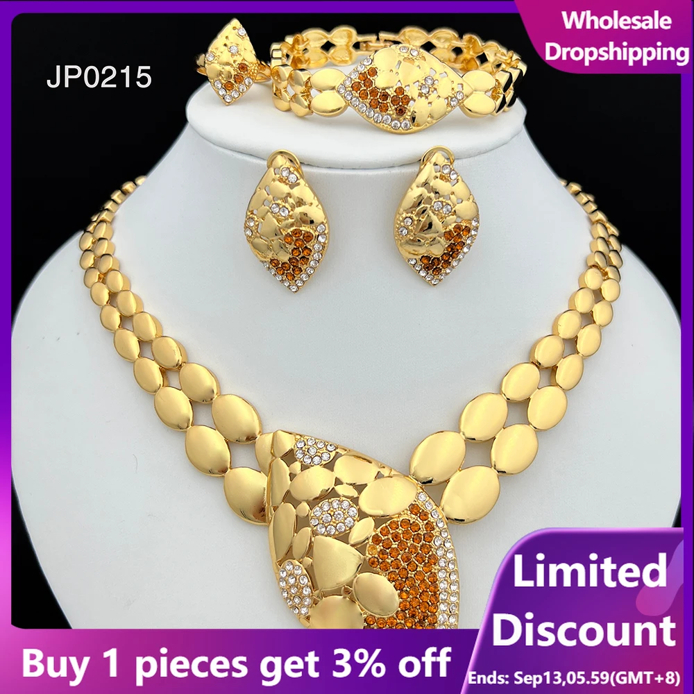 

Quality Women Jewelry Sets Luxury Design Dubai Trending Gold Color Necklace Earrings Ring Bracelet Wedding Party Gift