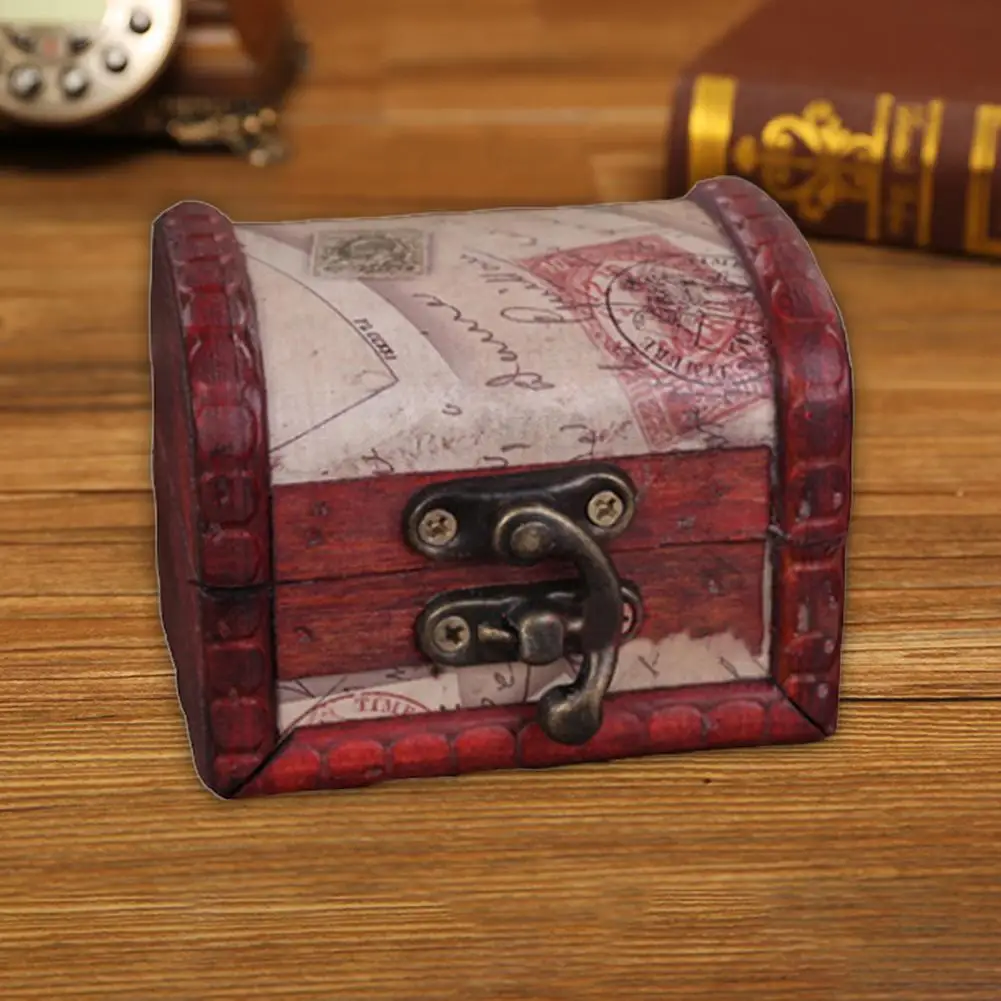 Wooden Box Stamp Small Box Vintage Pirate Treasure Storage Box Candy Trinket Retro Wooden Jewelry Box Wood Treasure Chest