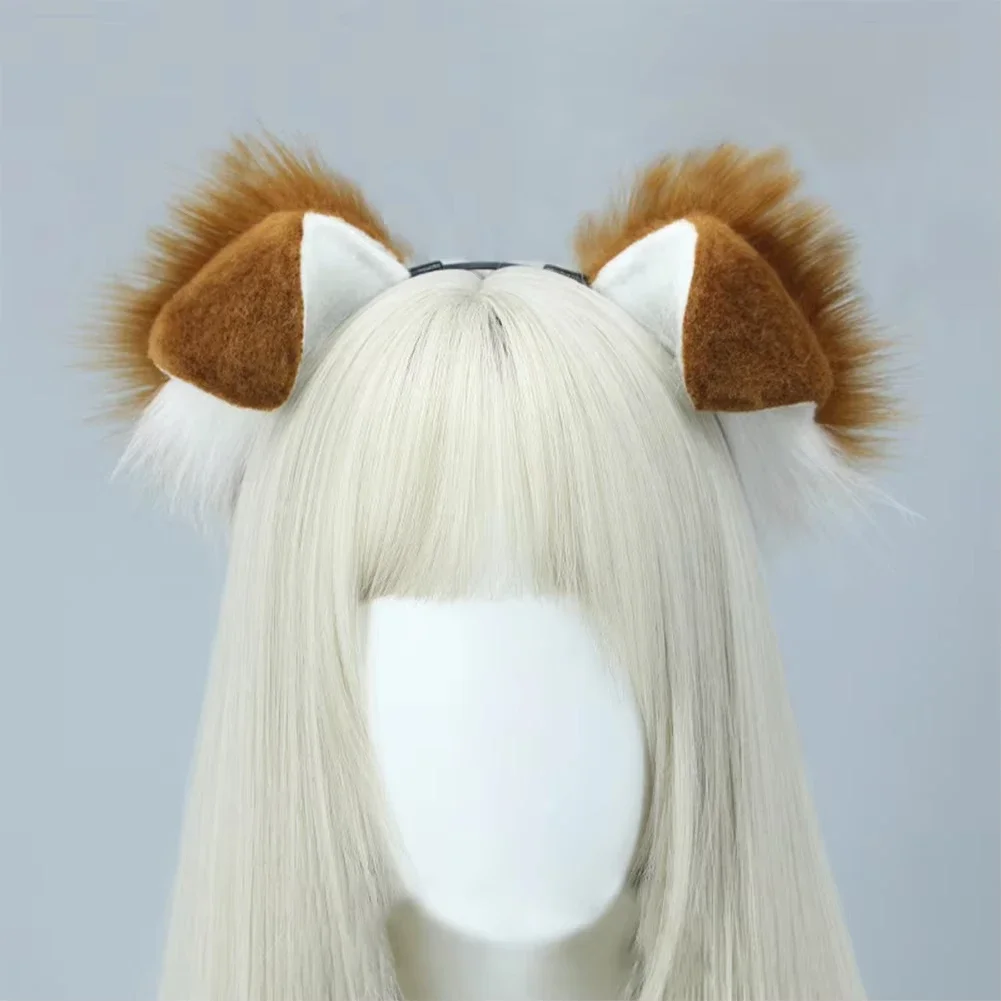 QQ Women Plush Akita Dog Ears Headband Set 2Pcs/set Furry Anime Dog Ear Headband Tail Cosplay Costume Accessories Folded Droopy