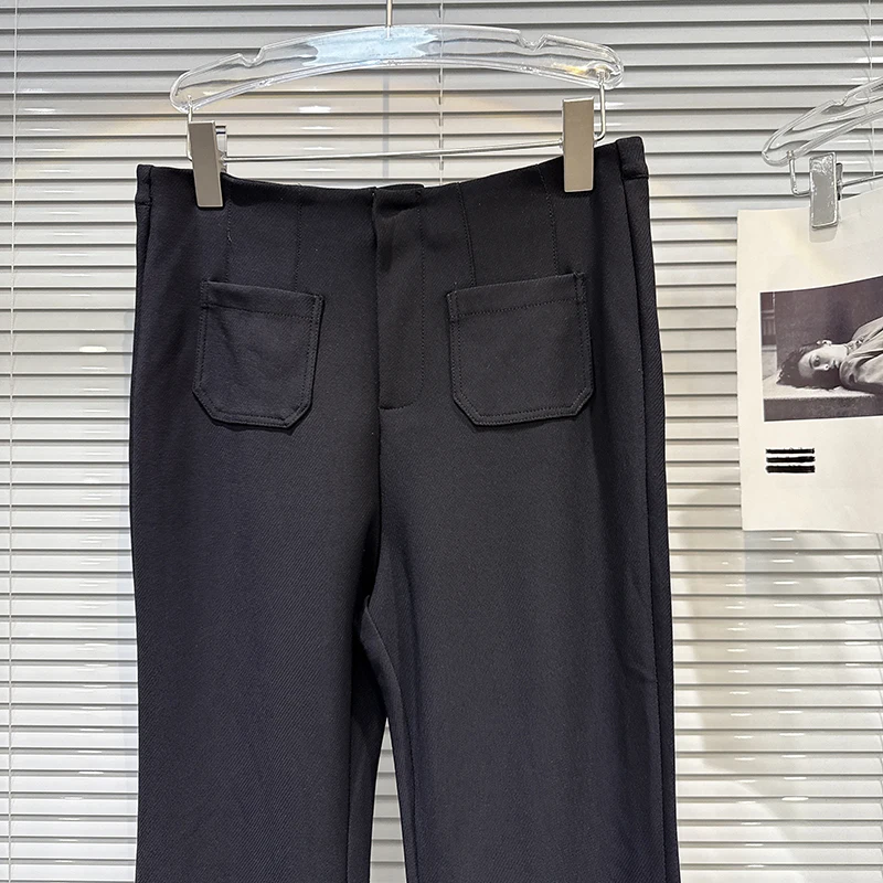 KBQ Solid Spliced Bowknots Slimming Pants for Women High Waist Temperament Chic Flare Trouser Female Fashion Autumn Style New