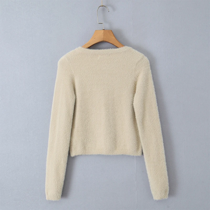 YENKYE New Autumn Women Army Green Mohair Soft Knit Cardigan Front Button Long Sleeve  Female Crop Sweater Outerwear