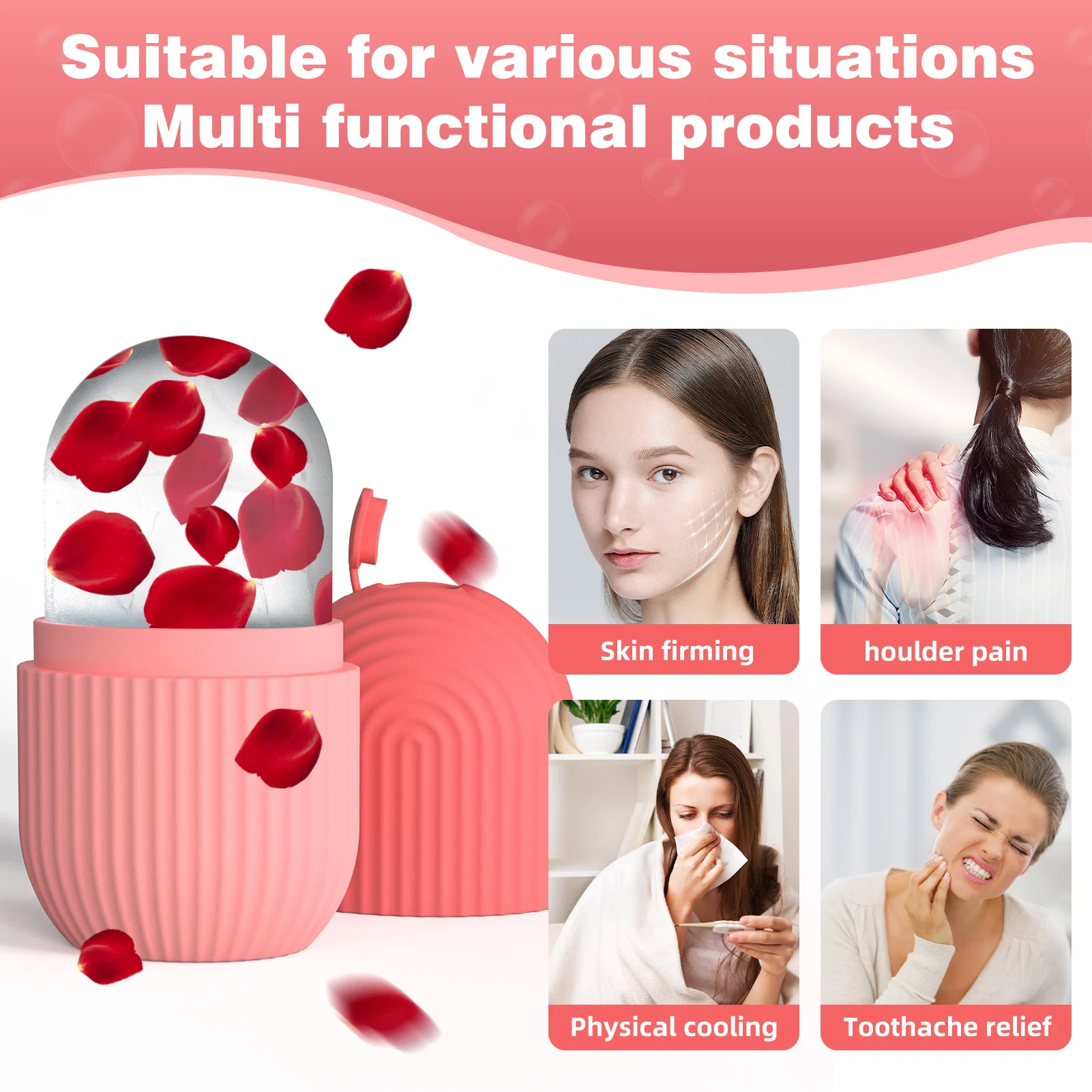 미용 및 피부 관리용 실리콘 얼굴 얼음 큐브 몰드 1개, 실리콘 얼굴 얼음 롤러