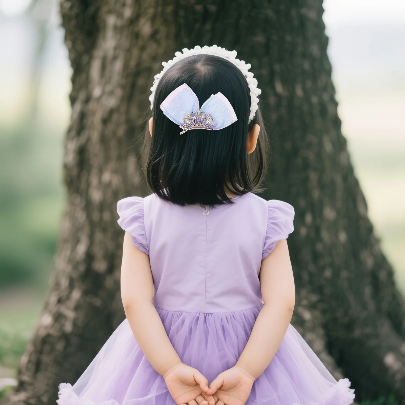 

2 шт., заколки для волос с короной, стразы, бант, тюль, ткань, аксессуары для дня рождения, банты для волос