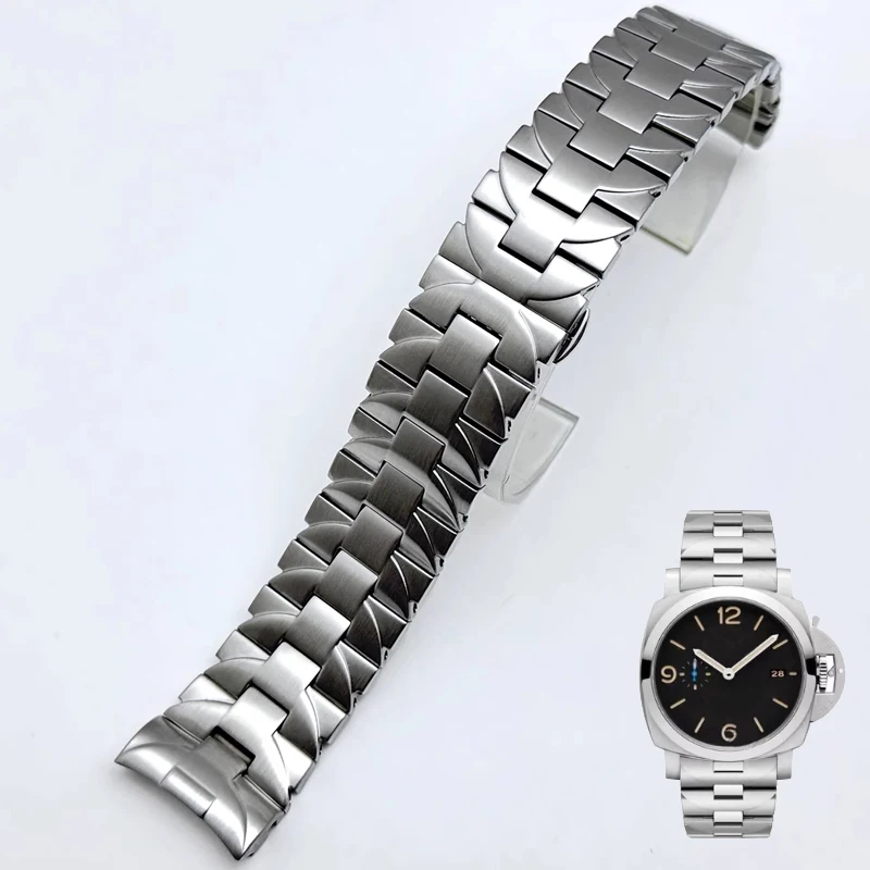 

Ремешок для часов из нержавеющей стали 22 мм 24 мм, металлический браслет для часов Panerai PAM111 PAM441, мужской ремешок для часов, серебристый, с изогнутым концом