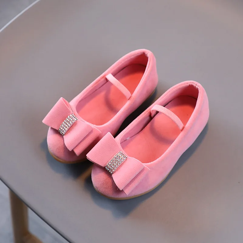 Spring Autumn Children's Flats Solid Color Bowtie Girls Princess Leather Shoes Fashion Chic Causal Kids School Slip-on Moccasins