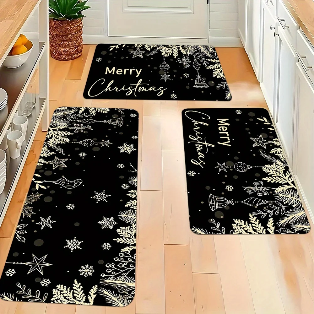 Christmas Kitchen Rugs Set Snowman Santa Xmas Print Non Slip Mat 1/2/3Pcs Options Washable Holiday Home Floor Decor