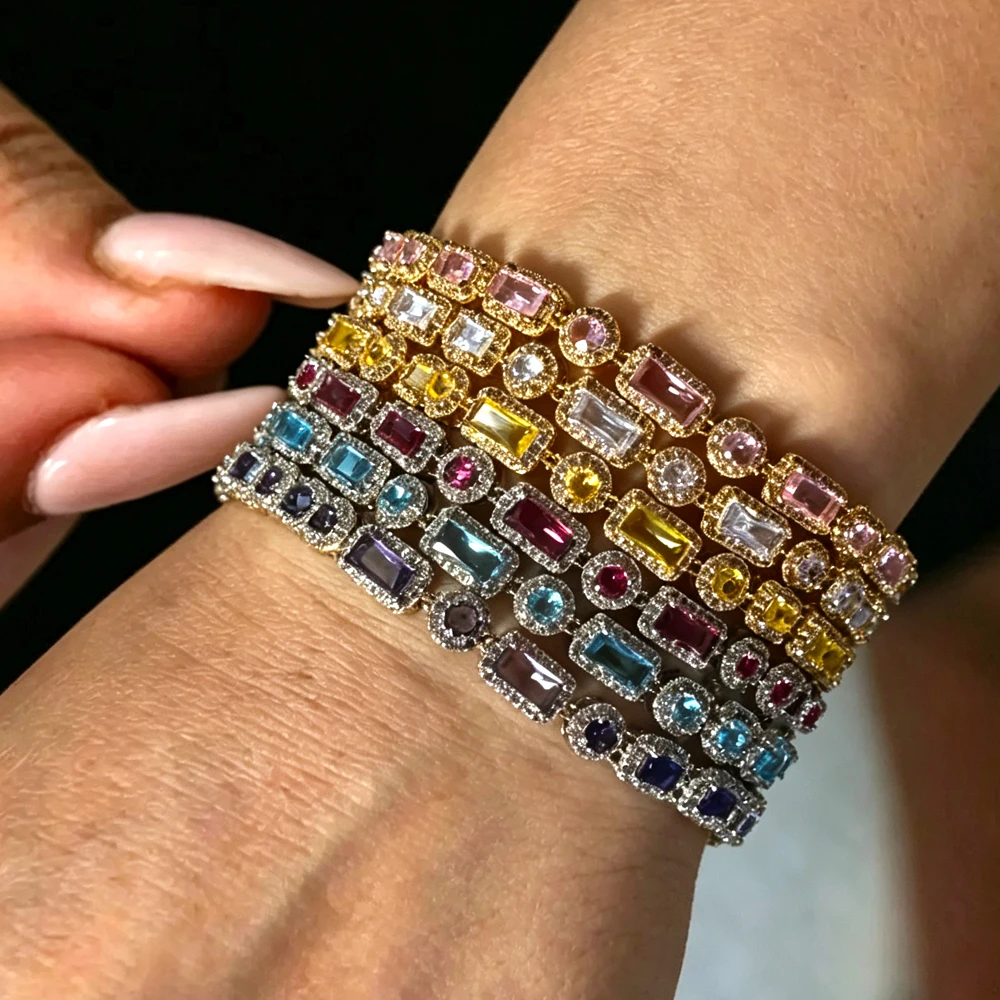 ZAKOL Neues Luxuriöses Glänzendes Buntes Geometrisches Zirkon-Kristall-Armband für Frauen, Wunderschöner Schmuck für Hochzeit und Party, Geschenk – Detail 2