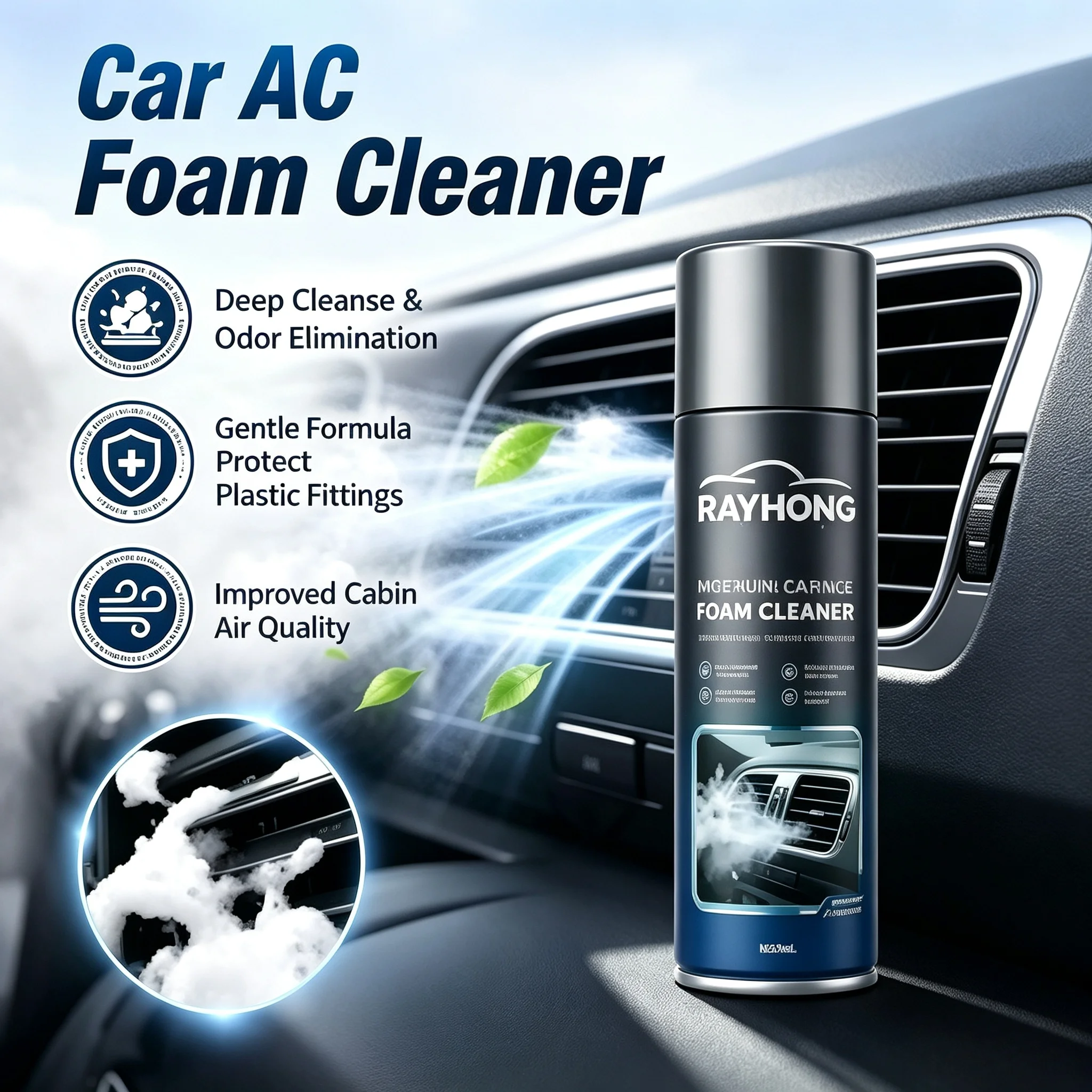 Car Air Conditioner Cleaner Spray Foam Deodorizer Remove Mold Dust Odor Deep AC Vent Cleaning Fresh Scent Car AC System Cleaner