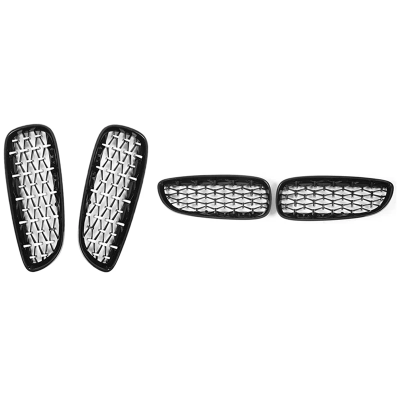 

2 Pair Car Front Bumper Racing Grills Kidney Grille Diamond Grille For-BMW Z4 E89 2009-2016 Black + Silver