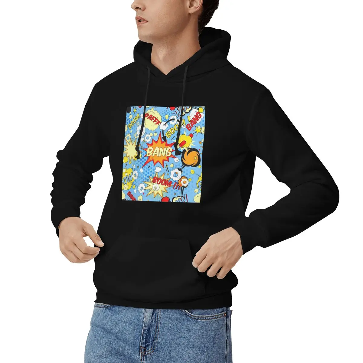American Pop Comics Explosion Sticker Hoodies Unisex Casual Pullover Sweatshirts Harajuku Long Sleeve Streetwear Autumn Winter