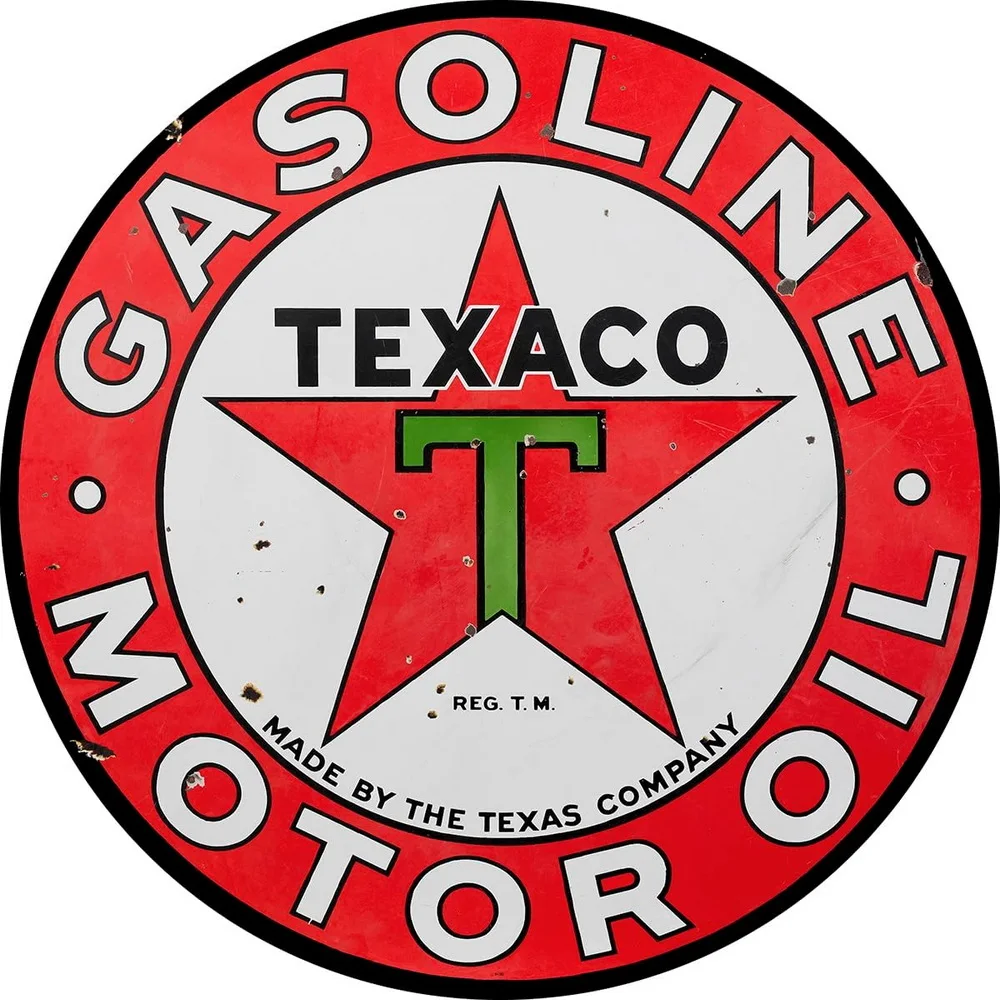 Vintage Gas Standard Motor Oil Sign Reproduction Dino Texaco Posters Round Metal Tin Signs for Garage Gas Oil Station Wall Decor