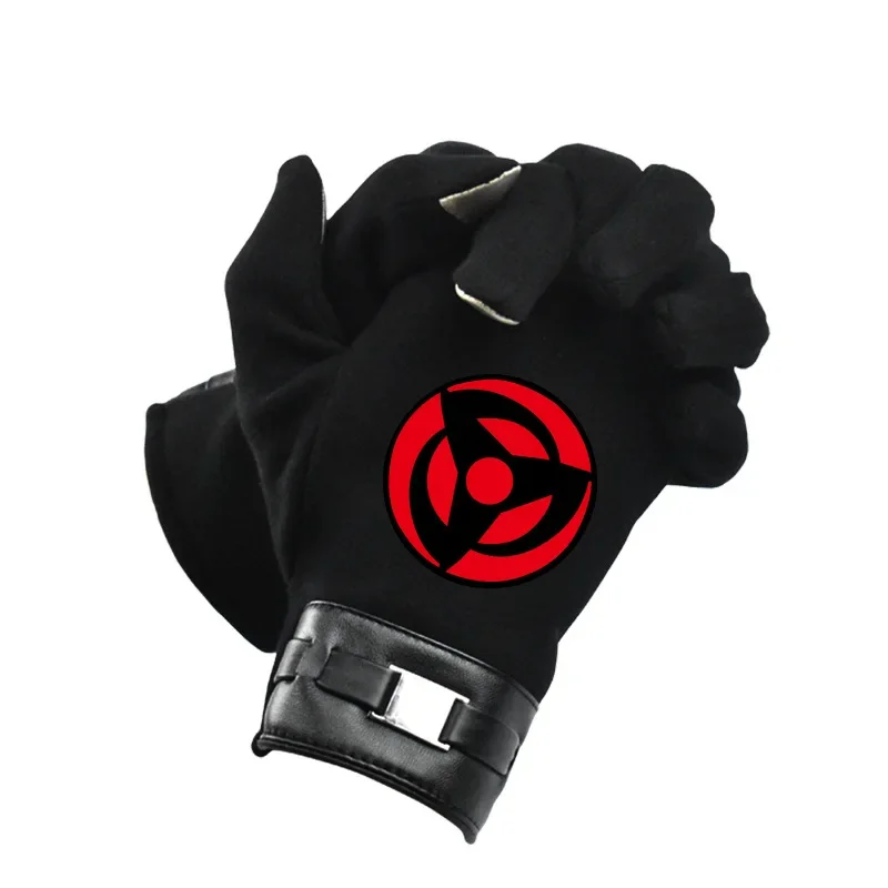 Anime Naruto Slayer Red Cloud Warm Gloves for Women Men Kids Winter Warm Fleece Full Wrap Cotton Touch Screen Gloves Toys Gifts
